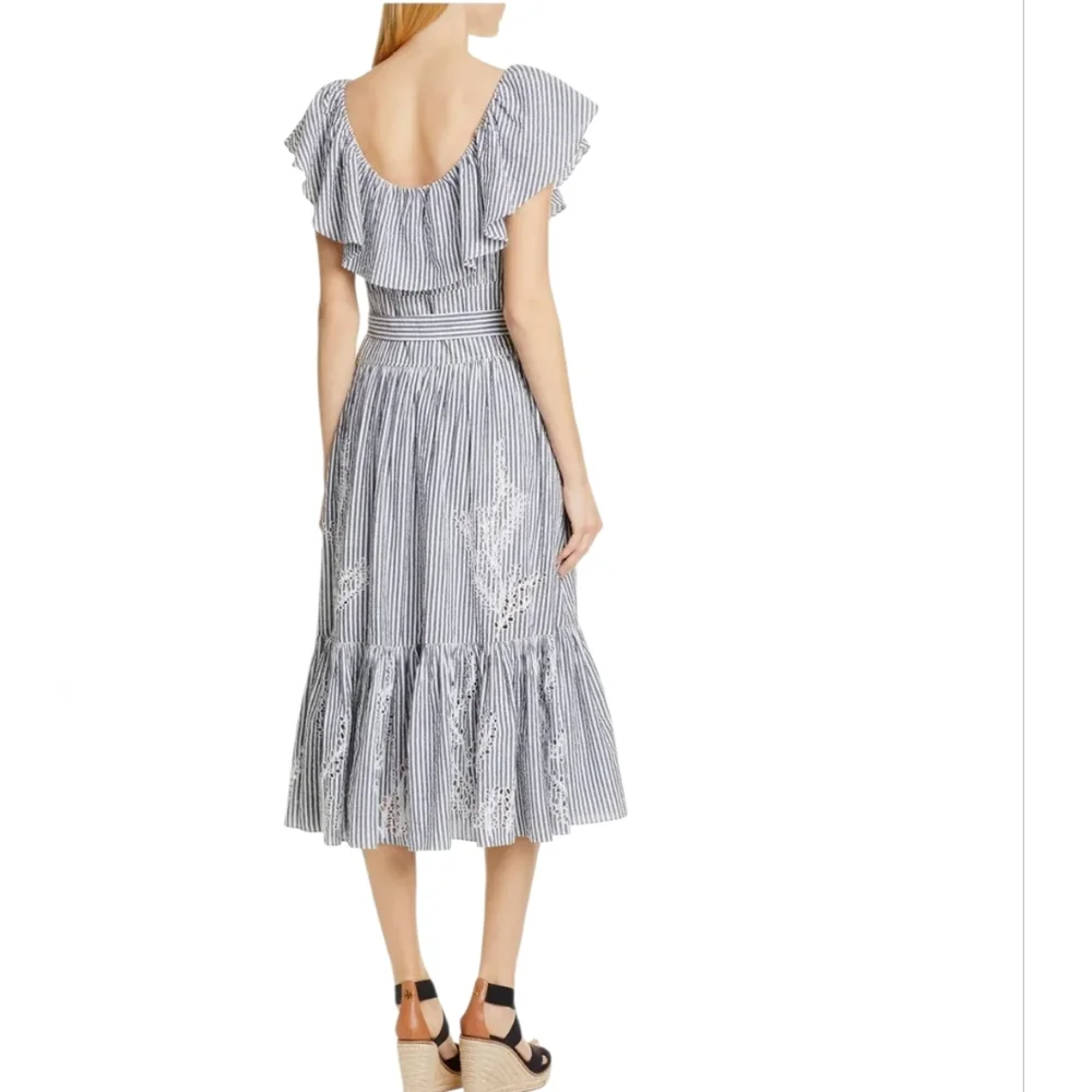 Tory Burch Eyelet Embroidered Dress Blue Stripe‎ Women's 2 Summer
